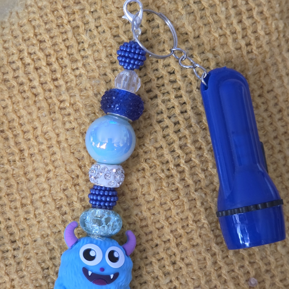 Blue Monster Keychain with Flashlight
